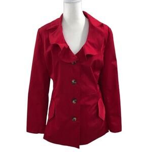Sandro Studio Red Ruffle Trenchcoat Jacket